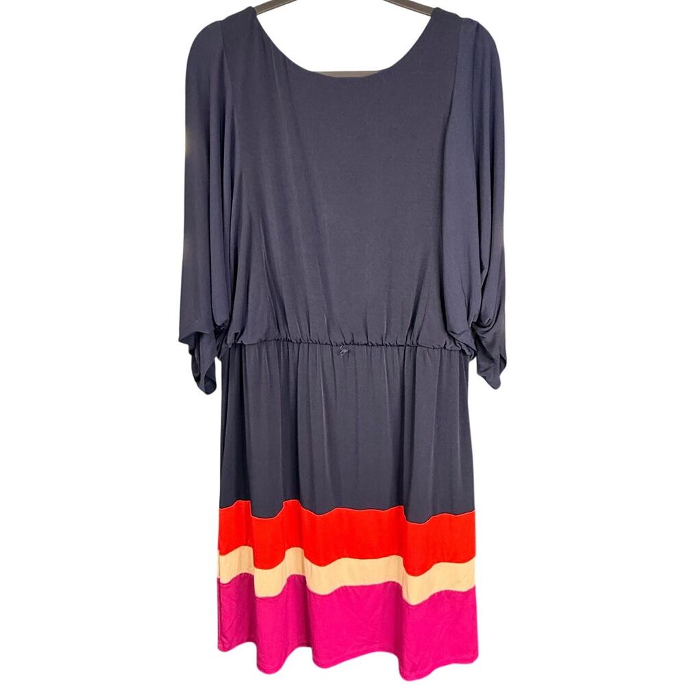 JESSICA HOWARD 22W Multi Color-Block Loose Fit Dress Flattering Feminine Navy